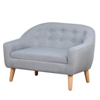 HOMCOM Fauteuil Enfant Canapé Chaise Enfant Design scandinave Grand Confort Dossier capitonné 10 Boutons piètement effilé Aspect Bois Clair revêtement Lin dim. 76L x 51P x 53,5H cm Gris Clair(m-11)