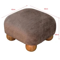 Solid Wood Faux Fur Nordic Footstool with High-Resilience Cushioning, Upholstered Square Seat with Storage Drawer, 42L x 42W x 28H cm, Brown(m-3)