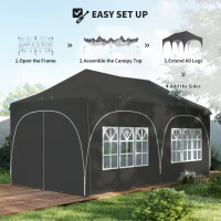 Outsunny Gazebo pieghevole 6x3 m Pop-up con 4 pannelli rimovibili altezza regolabile e borsa per il trasporto Grigio scuro(m-4)