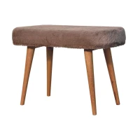 Solid Wood Upholstered Bench with Nordic-Style Legs and Eco-Conscious Design, Plush Faux-Fur Seat for Living Room, 35L x 78W x 50H cm, Brown(m-9)