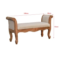 Solid Wood Boucle French Style Bench with Textural Upholstery, Handcrafted Durable Stool for Living Room, 30L x 100W x 53H cm, Brown(m-3)