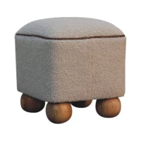 Solid Mango Wood Footstool with High-resilience Cushioning and Drawer, Upholstered Top Seat with Ball Feet, 38L x 38W x 40H cm, Brown(m-8)