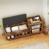 HOMCOM Banco Zapatero Industrial con Asiento Acolchado Compartimento Oculto Estantes Puertas 127x35x59 cm Marrón Rústico(m-8)