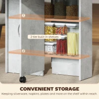 HOMCOM Folding Dining Table, Drop Leaf Table with 2-Tier Shelves, Rolling Casters, for Small Spaces, Kitchen, Cement Grey(m-6)