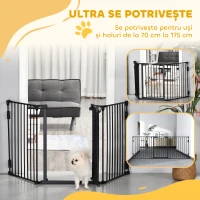 PawHut Poartă Metalică de Siguranță, Barieră pentru Câini cu Sistem de Autoînchidere, Reglabilă și Pliabilă, 180x3x74.5 cm, Negru(m-9)