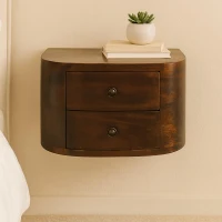 Solid Mango Wood Floating Bedside Unit with Smooth-Gliding Drawers, Space-Saving Desk with Clear Natural Finish, 30L x 45W x 25H cm, Brown(m-1)