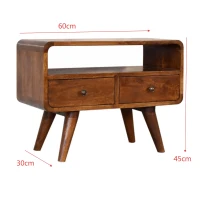 Solid Mango Wood Mini Media Unit with Smooth-Glide Drawers and Open Slot, TV Unit with Unique Grain, 30L x 60W x 45H cm, Brown(m-3)