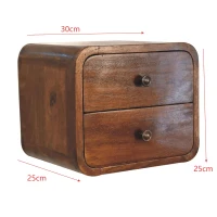 Solid Mango Wood Floating Mini Bedside with 2 Smooth-Gliding Drawers, Handcrafted Desk with Stain-based Finish, 25L x 30W x 25H cm, Brown(m-3)