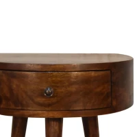 100% Solid Mango Wood Semi-Circular Bedside Table with Distinctive Grain, Desk with Drawer and Nordic Legs, 32L x 40W x 52H cm, Brown(m-5)