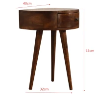 100% Solid Mango Wood Semi-Circular Bedside Table with Distinctive Grain, Desk with Drawer and Nordic Legs, 32L x 40W x 52H cm, Brown(m-3)