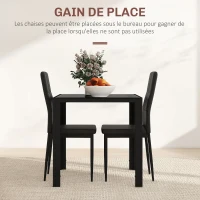 HOMCOM Ensemble table à manger et chaises pour 2 personnes, plateau rectangulaire en verre, pour cuisine salon maison, noir(m-4)