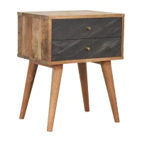 Solid Mango Wood Slade Bedside Table with 2 Drawers and Nordic-Style Legs, Hand-Painted Desk for Bedroom, 35L x 45W x 58H cm, Brown(m-9)