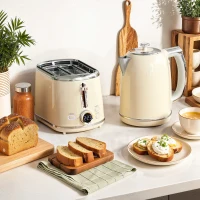HOMCOM Polished Retro 40-100°C Kettle and Toaster Set - Cream(m-2)