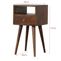Solid Wood Mini Bedside Table with Smooth-Gliding Drawer and Open Shelf, Handcrafted Desk with Stain Finish, 30L x 30W x 57H cm, Brown(m-3)