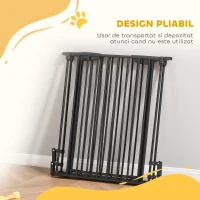 PawHut Poartă Metalică de Siguranță, Barieră pentru Câini cu Sistem de Autoînchidere, Reglabilă și Pliabilă, 180x3x74.5 cm, Negru(m-6)
