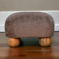 Solid Wood Faux Fur Nordic Footstool with High-Resilience Cushioning, Upholstered Square Seat with Storage Drawer, 42L x 42W x 28H cm, Brown(m-1)