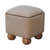 Solid Mango Wood Footstool with High-resilience Cushioning and Drawer, Upholstered Top Seat with Ball Feet, 38L x 38W x 40H cm, Brown(m-9)