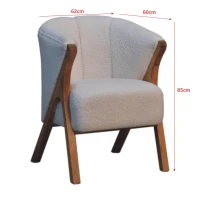 Bouclé Handcrafted Accent Chair with Solid Mango Wood Frame, Minimalist Stool with Sustainably Sourced, 60L x 62W x 85H cm, Brown(m-3)