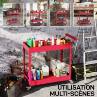 DURHAND Chariot d'atelier servante atelier à 2 niveaux, poignée latérale et roulettes verrouillables, 84,5x38x84cm, rouge(m-6)