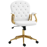 Vinsetto Height Adjustable Home Office Chair, Button Tufted Computer Chair with Padded Armrests and Tilt Function, Cream White(m-10)
