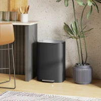 HOMCOM 50L Kitchen Bin with Soft-Close Lid and Stay-Open Function, Stainless Steel Pedal Bin with Removable Inner Bucket, Carry Handle for Kitchen, Office, Home, Black(m-9)