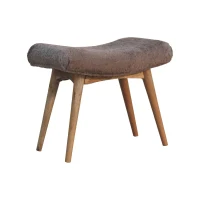 Solid Mango Wood Upholstered Curved Bench with Nordic Legs, Boucle-Style Faux Fur Seat for Living Room, 40L x 63W x 52H cm, Brown(m-9)