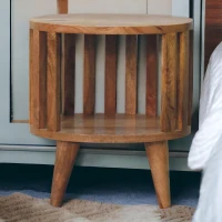 Ariella 100% Solid Mango Wood Single-Shelf Bedside Table with Nordic Legs, Hand-finished Desk with Open Shelf, 26L x 36W x 40H cm, Brown(m-1)