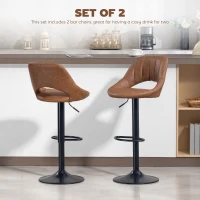 HOMCOM Bar Stools Set of 2, PU Leather Swivel Barstools with Backrest and Footrest for Kitchen, Counter, Breakfast Bar, Brown(m-4)