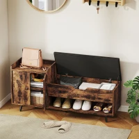 HOMCOM Banco Zapatero Industrial con Asiento Acolchado Compartimento Oculto Estantes Puertas 127x35x59 cm Marrón Rústico(m-2)