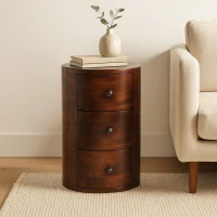 100% Solid Mango Wood Drum Chest with 3 Drawers, Sustainable and Durable Table with Handcrafted Stain Finish, 30L x 30W x 57H cm, Brown(m-1)