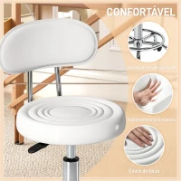 HOMCOM Banco Giratório com Rodas e Encosto Banco de Trabalho com Altura Ajustável Banco Estofado em Couro Sintético 32x40x70x70-86 cm Branco(m-4)