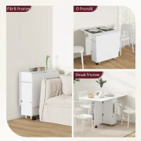 HOMCOM Masă Pliantă, Rulantă, Masă Pliabilă cu Cutie de Depozitare, Rafturi pe 3 Niveluri și Suport, 130x80x76.5 cm, Alb(m-4)