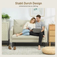 HOMCOM 2-Sitzer-Sofa mit Schaumstoff-Polsterung und Stoffbezug, für Wohnzimmer, Schlafzimmer, Metallrahmen, Cremeweiß(m-5)