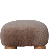 Solid Wood Faux Fur Nordic Footstool with High-Resilience Cushioning, Upholstered Square Seat with Storage Drawer, 42L x 42W x 28H cm, Brown(m-4)