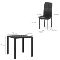 HOMCOM Ensemble table à manger et chaises pour 2 personnes, plateau rectangulaire en verre, pour cuisine salon maison, noir(m-3)