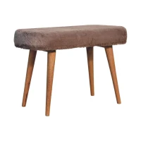 Solid Wood Upholstered Bench with Nordic-Style Legs and Eco-Conscious Design, Plush Faux-Fur Seat for Living Room, 35L x 78W x 50H cm, Brown(m-11)