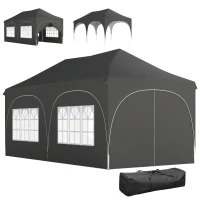 Outsunny Cort Pliabil 600x300 cm Pop-up cu 4 Laterale Detașabile Înălțime Reglabilă și Husă de Transport Gri închis(m-6)