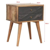 Solid Mango Wood Slade Bedside Table with 2 Drawers and Nordic-Style Legs, Hand-Painted Desk for Bedroom, 35L x 45W x 58H cm, Brown(m-3)