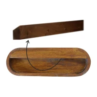 Solid Wood Wall-Mounted Round Bedside with Stain-Based Finish and Drawer, Desk with Clear Natural Finish, 32L x 45W x 15H cm, Brown(m-6)