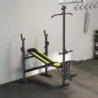 HOMCOM Banco de Pesas Multifuncional Banco de Musculación Reclinable con Altura Ajustable para Fitness Entrenamiento Completo en Gimnasio y Casa Carga 300 kg 175x110x202 cm Negro(m-8)