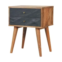 Solid Mango Wood Slade Bedside Table with 2 Drawers and Nordic-Style Legs, Hand-Painted Desk for Bedroom, 35L x 45W x 58H cm, Brown(m-8)