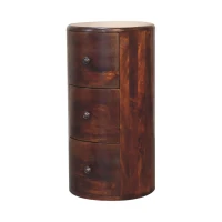 100% Solid Mango Wood Drum Chest with 3 Drawers, Sustainable and Durable Table with Handcrafted Stain Finish, 30L x 30W x 57H cm, Brown(m-7)