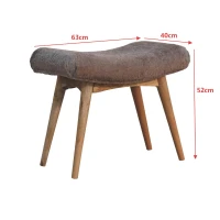 Solid Mango Wood Upholstered Curved Bench with Nordic Legs, Boucle-Style Faux Fur Seat for Living Room, 40L x 63W x 52H cm, Brown(m-3)