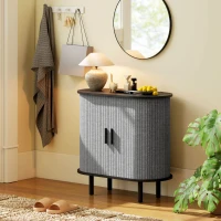 HOMCOM Tambour Sideboard with Fluted Sliding Doors, Modern Kitchen Cupboard with Storage Shelves and Wooden Legs, Grey(m-9)