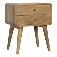 100 % Solid Mango Wood Bedside Table with 2 Smooth-Gliding Drawers, Hand-finished Desk with Nordic Legs, 35L x 45W x 55H cm, Brown(m-6)