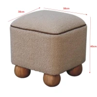 Solid Mango Wood Footstool with High-resilience Cushioning and Drawer, Upholstered Top Seat with Ball Feet, 38L x 38W x 40H cm, Brown(m-3)