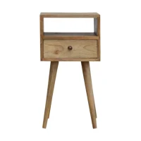 Solid Wood Mini Bedside Table with Drawer and Open Slot for Storage, Handcrafted Desk with Oak-effect Finish, 30L x 30W x 57H cm, Brown(m-2)
