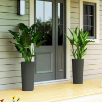 Outsunny Conjunto de 2 Vasos de Plantas Empilháveis Jardineiras Altas de Plástico Cuba Interna e Furos de Drenagem Ø35x60 cm Cinza(m-4)