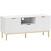 HOMCOM Mueble TV, mueble para televisores de hasta 101,6 cm con 2 puertas de cierre suave, cajón y compartimento abierto, 120x39x54cm, blanco