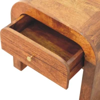 Solid Mango Wood Drum-Style Bedside Table with Smooth-Gliding Drawer, Handcrafted Desk with Stain Finish, 35L x 45W x 40H cm, Brown(m-5)